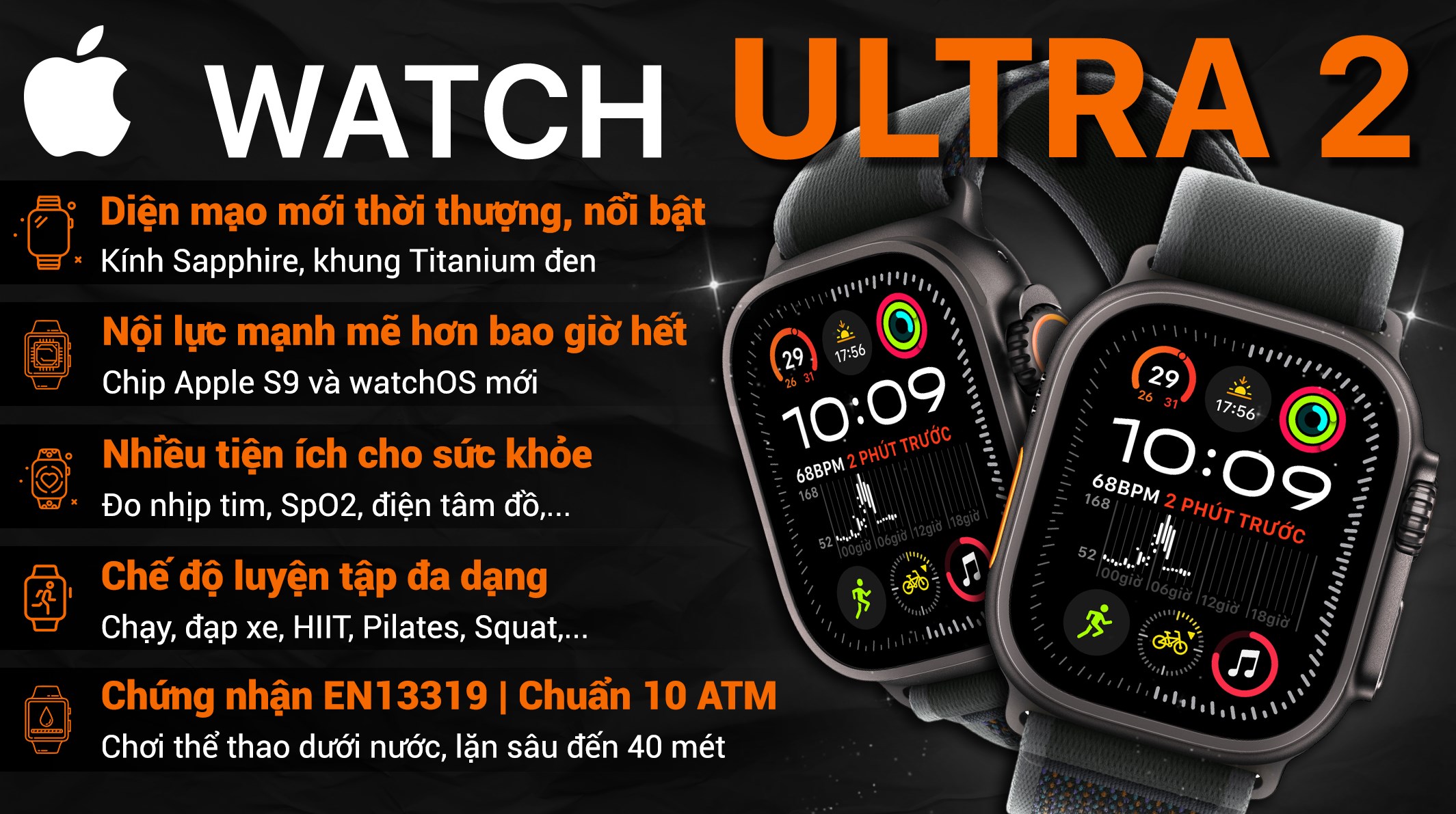 Apple Watch Ultra 2 GPS + Cellular 49mm viền Titanium đen dây Trail