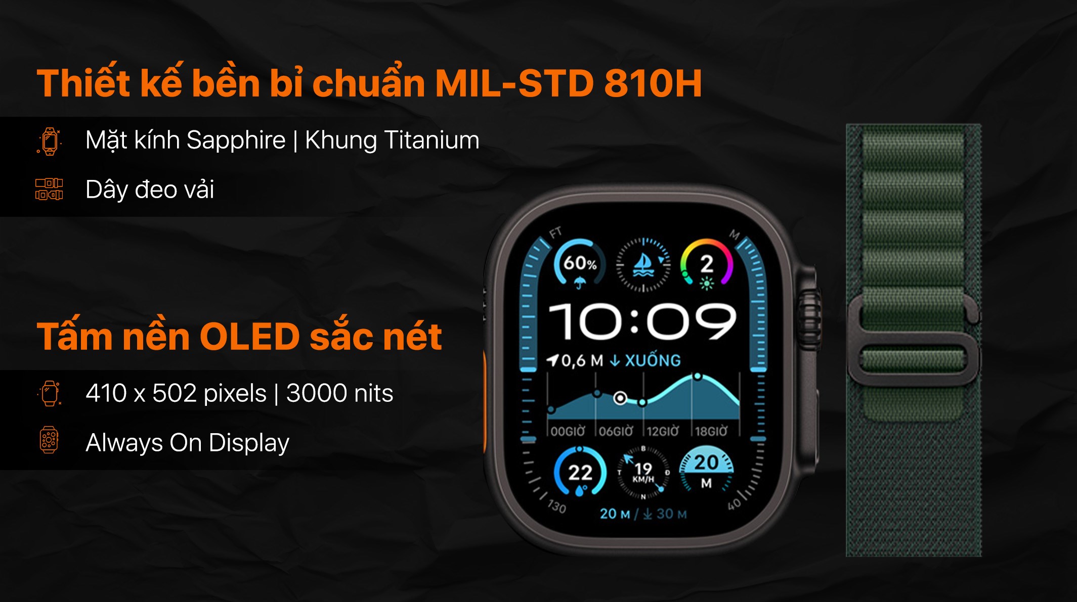 Apple Watch Ultra 2 GPS + Cellular 49mm viền Titanium đen dây Alpine