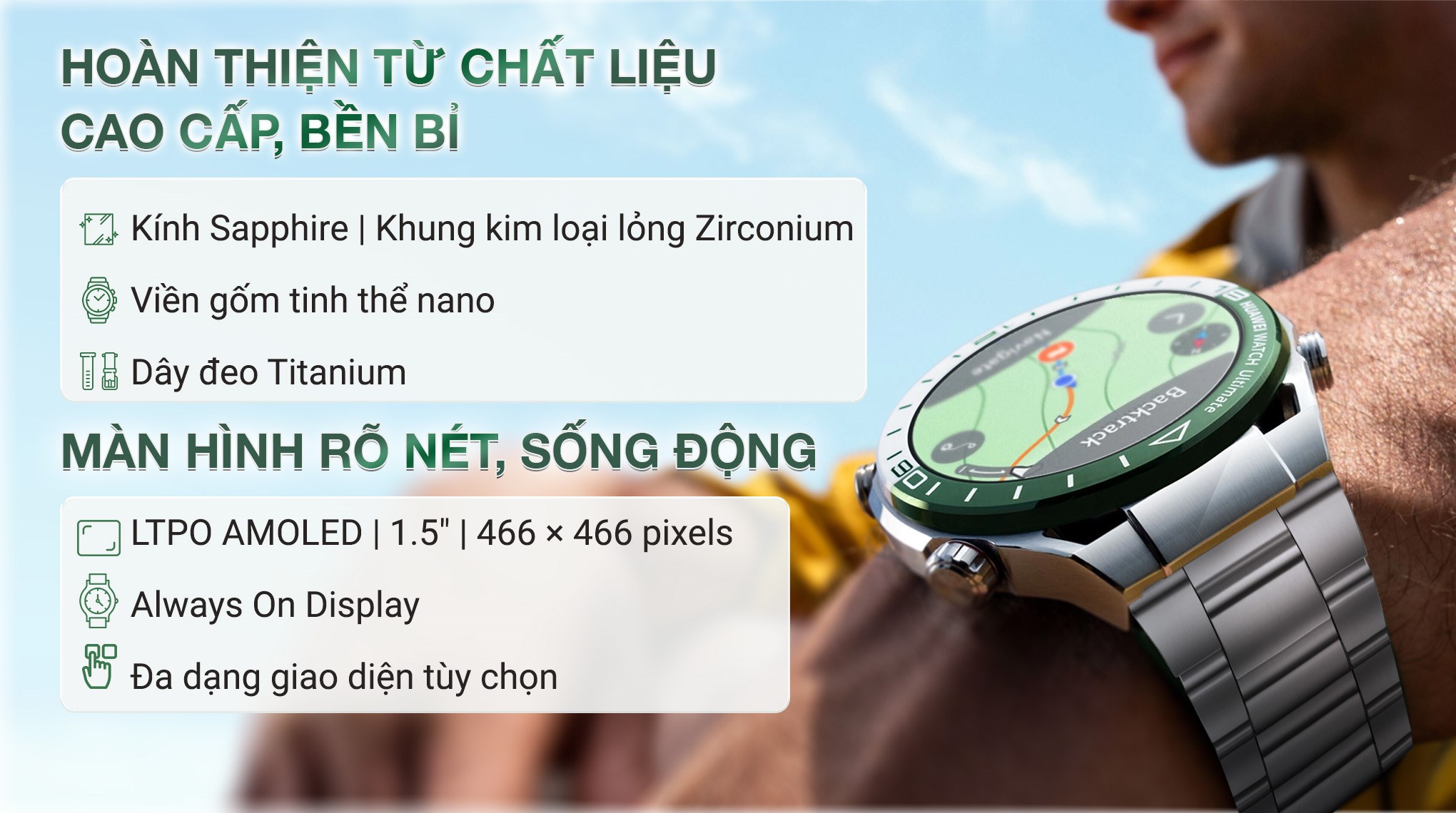 Huawei Watch Ultimate 48.5mm viền gốm dây Titanium