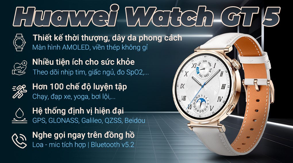 Đồng hồ thông minh Huawei Watch GT 5 41mm viền thép dây da