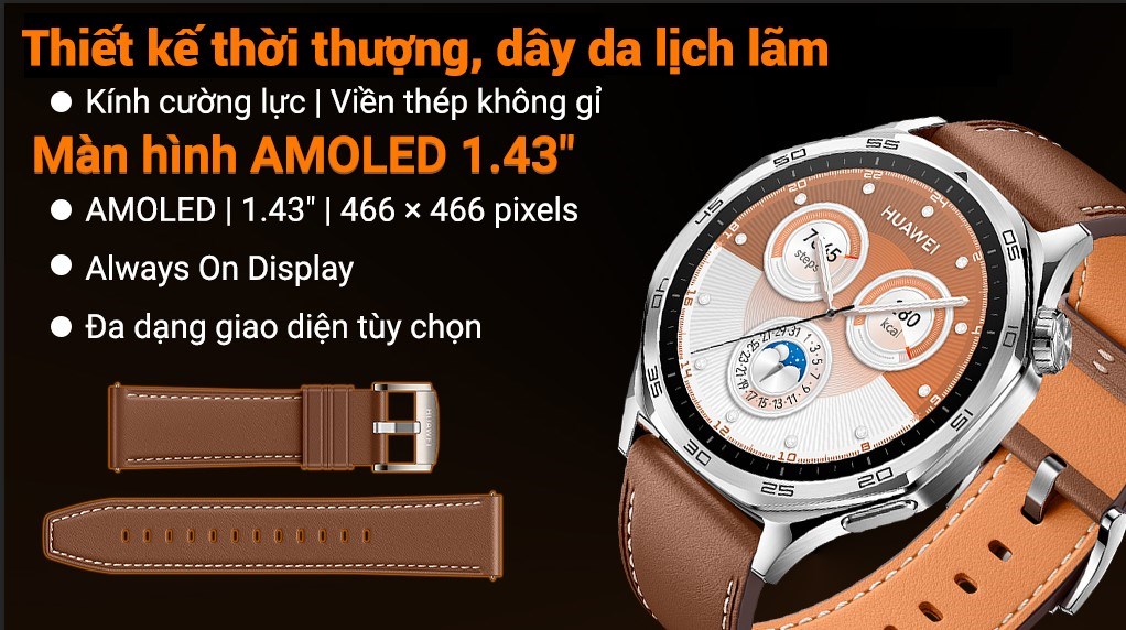 Huawei Watch GT 5 46mm viền thép dây da