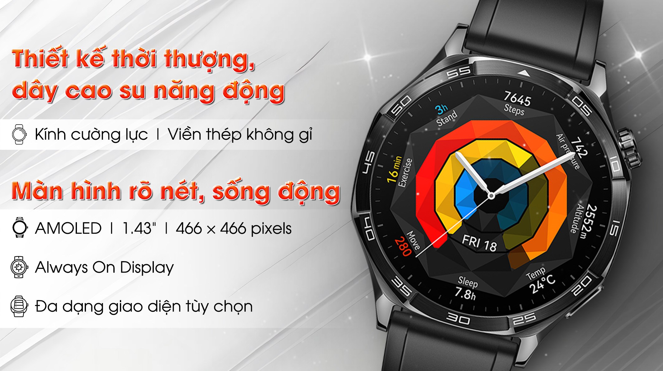 Huawei Watch GT 5 46mm viền thép dây cao su