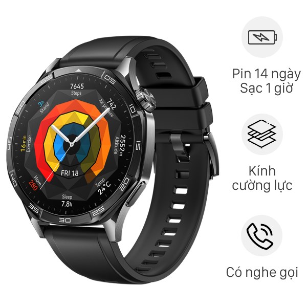 Đồng hồ thông minh Huawei Watch GT 5 46mm viền thép dây cao su