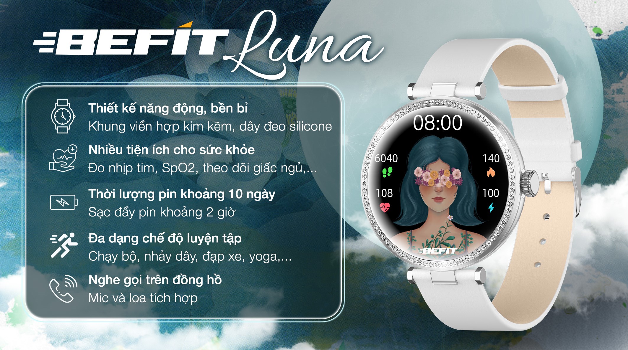 Đồng hồ thông minh BeFit Luna 33mm dây silicone