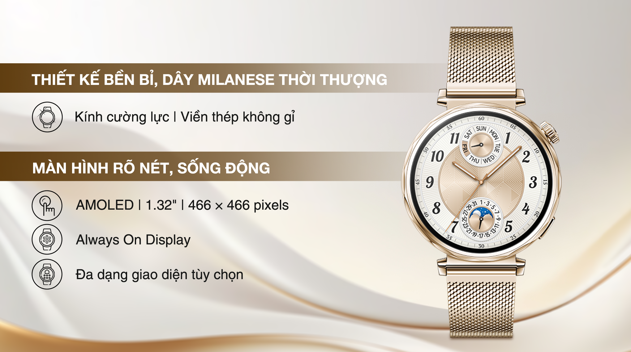 Huawei Watch GT 5 41mm viền thép dây Milanese