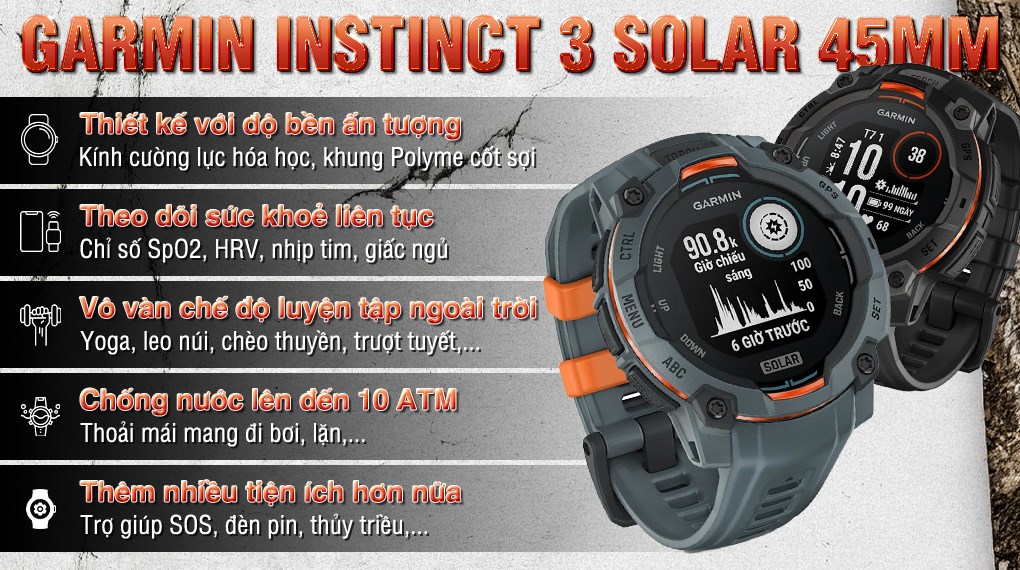 Garmin Instinct 3 Solar 45mm dây silicone