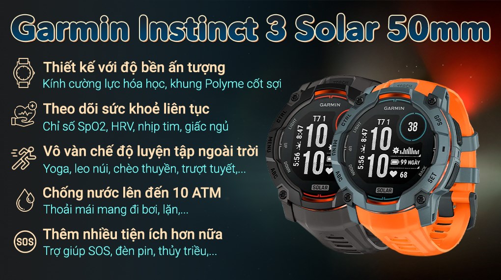 Garmin Instinct 3 Solar 50mm dây silicone