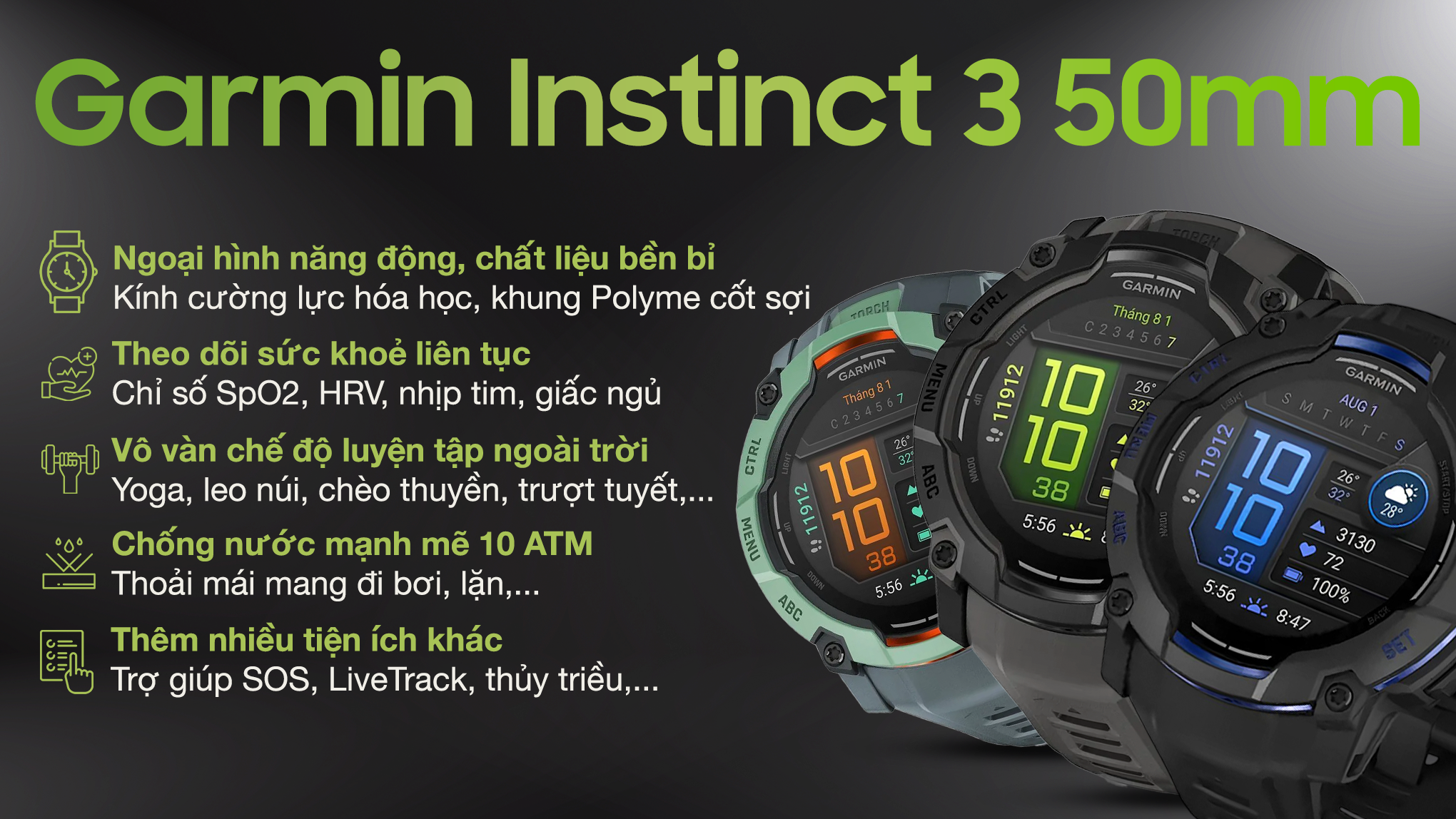 Garmin Instinct 3 50mm dây silicone