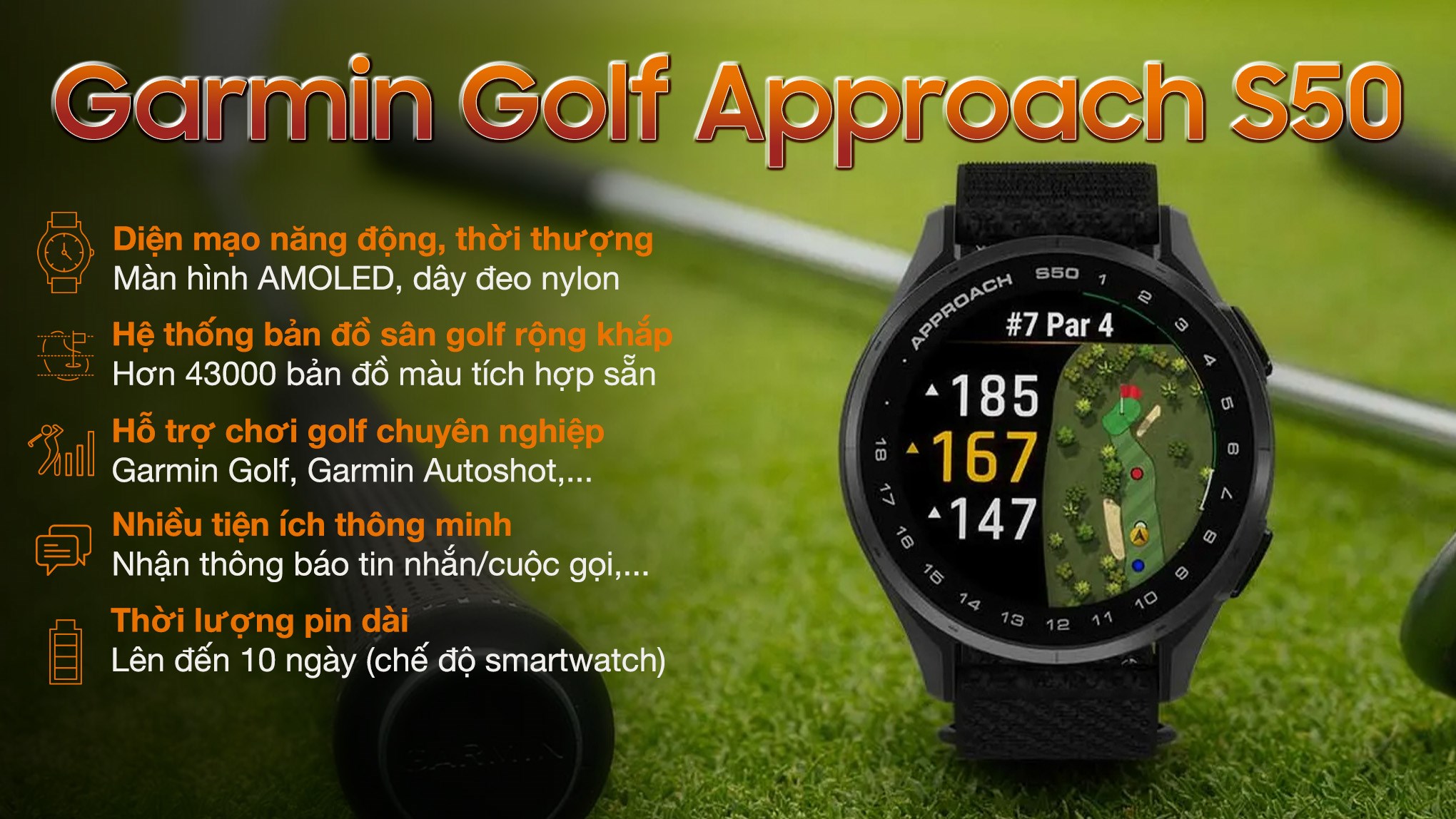 Garmin Approach S50 43mm dây nylon