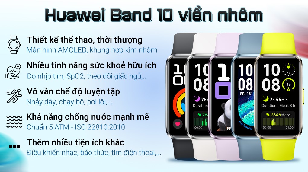 Vòng đeo tay thông minh Huawei Band 10 viền nhôm