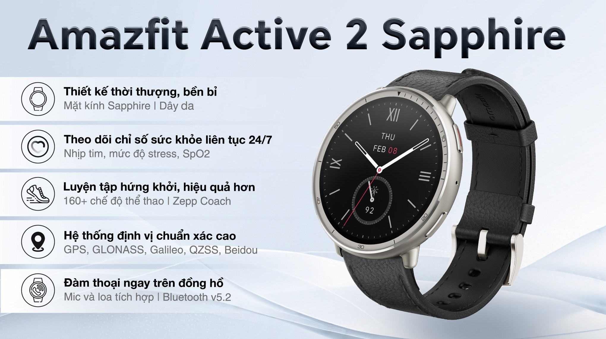 Amazfit Active 2 Sapphire 43.9mm dây da