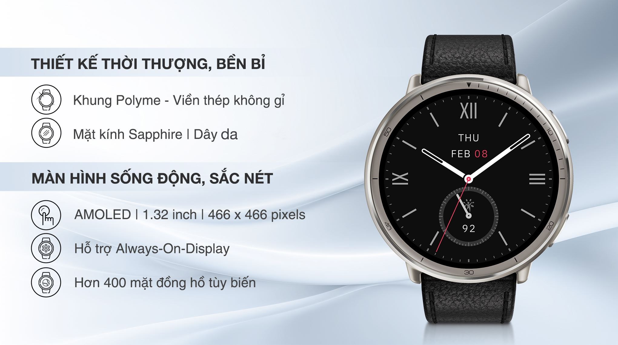 Amazfit Active 2 Sapphire 43.9mm dây da