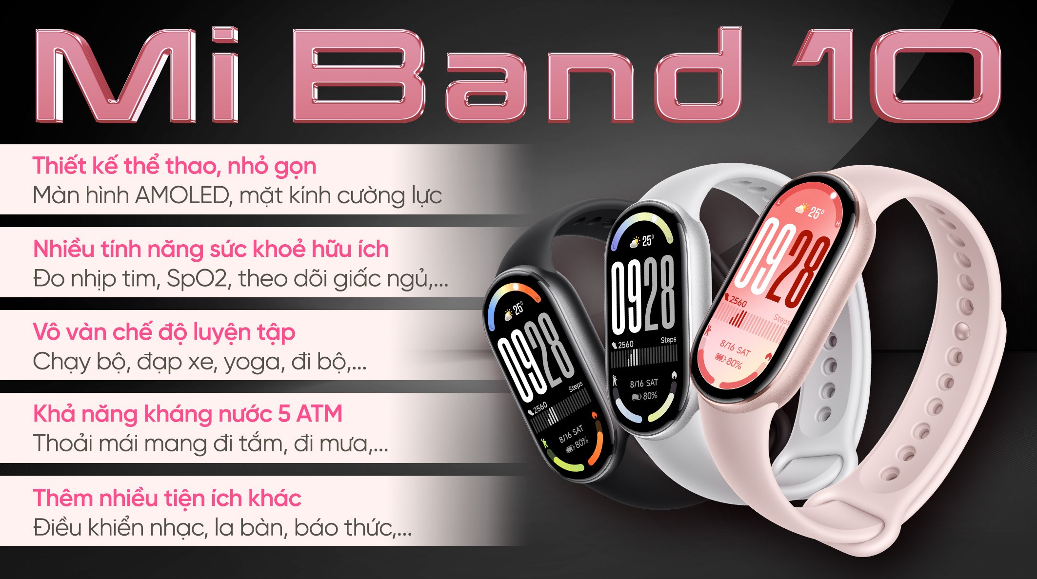 Vòng đeo tay thông minh Mi Band 10 viền nhôm