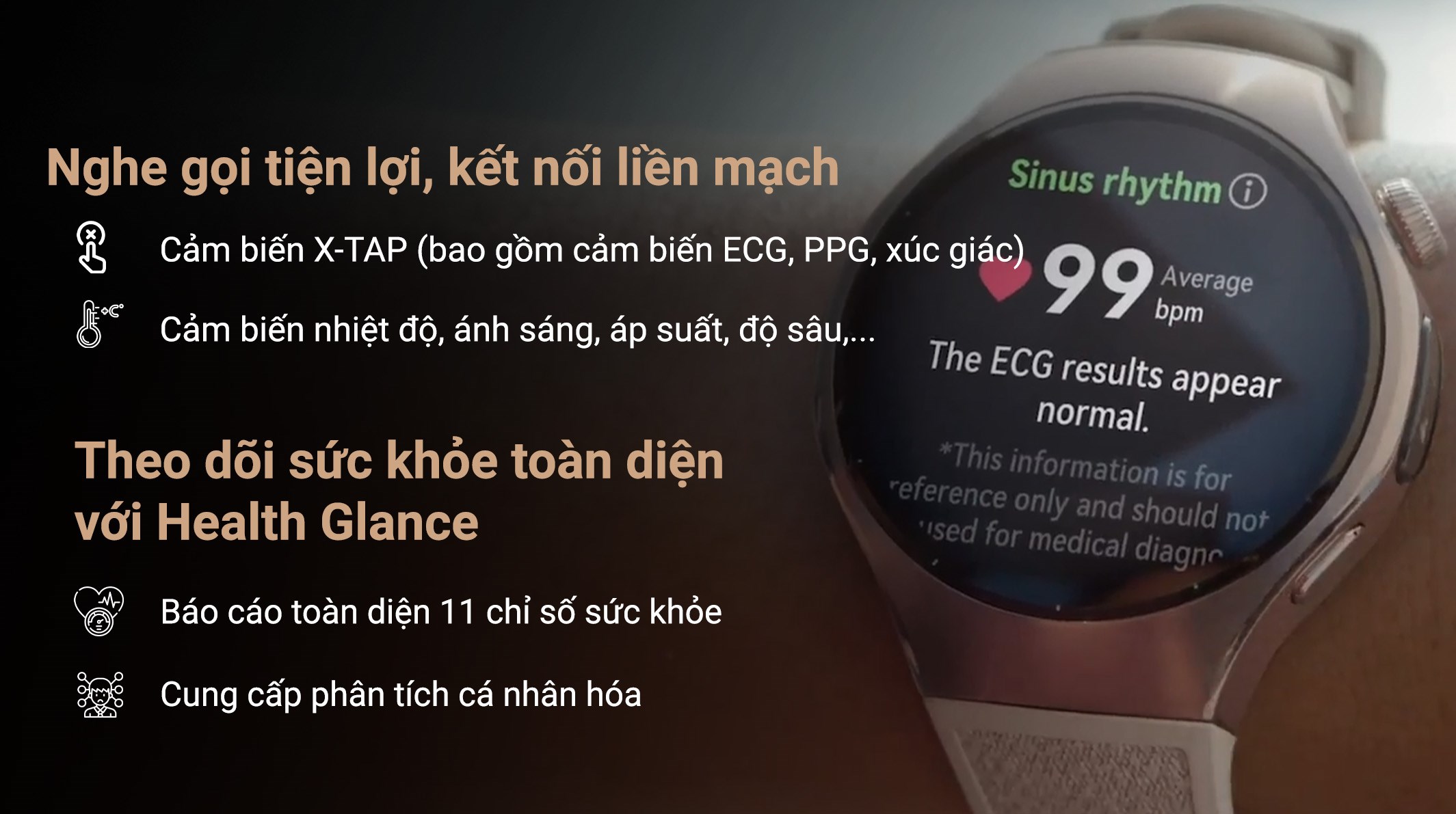 Huawei Watch 5 42mm viền thép dây composite Vàng Hồng