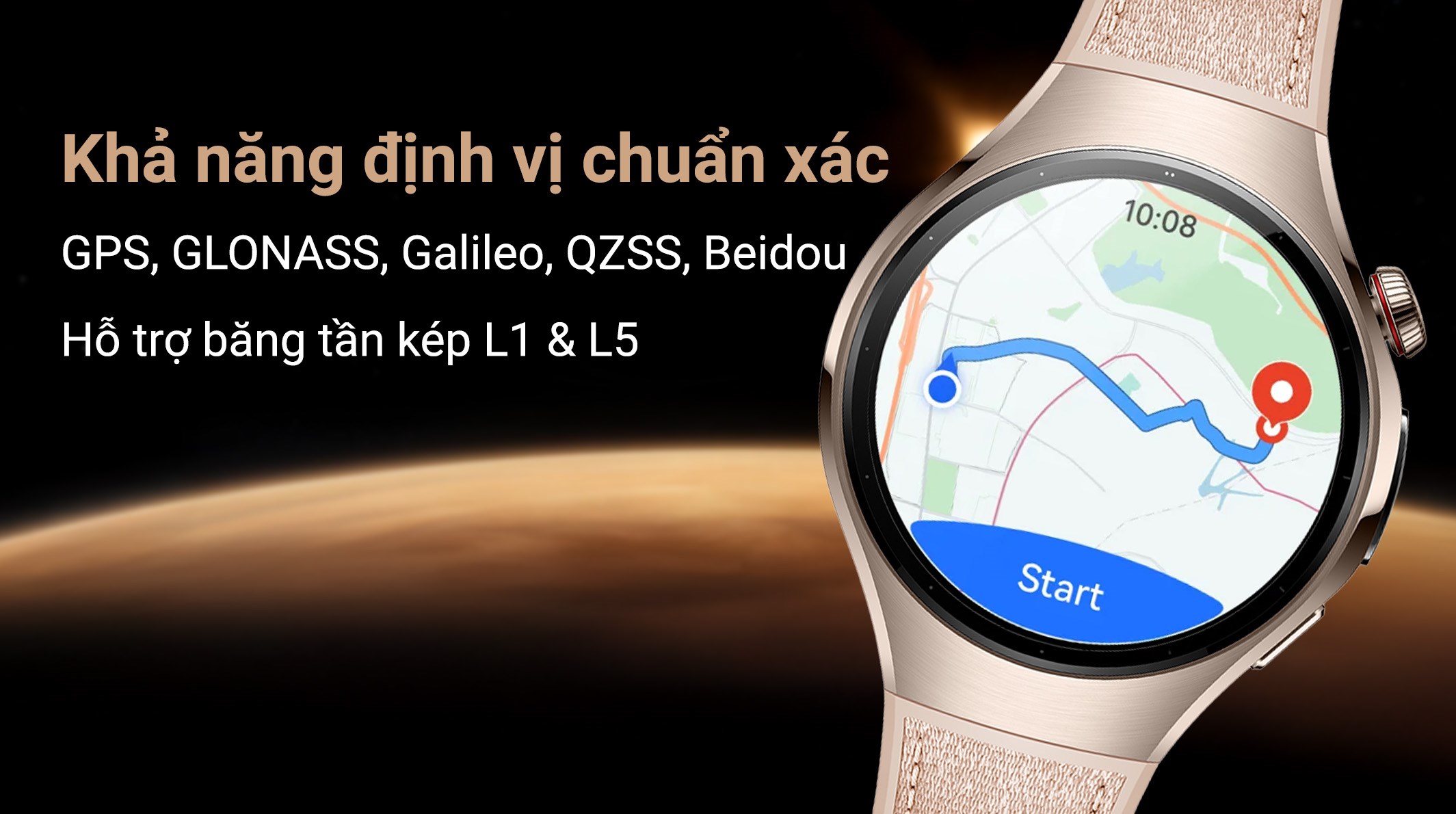 Huawei Watch 5 42mm viền thép dây composite Vàng Hồng