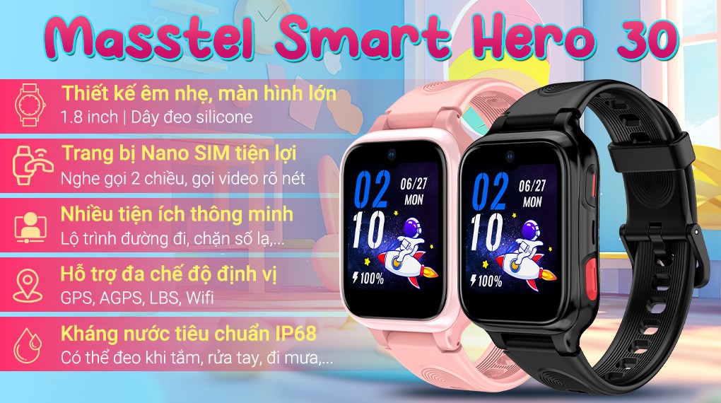Đồng hồ định vị trẻ em Masstel Smart Hero 30
