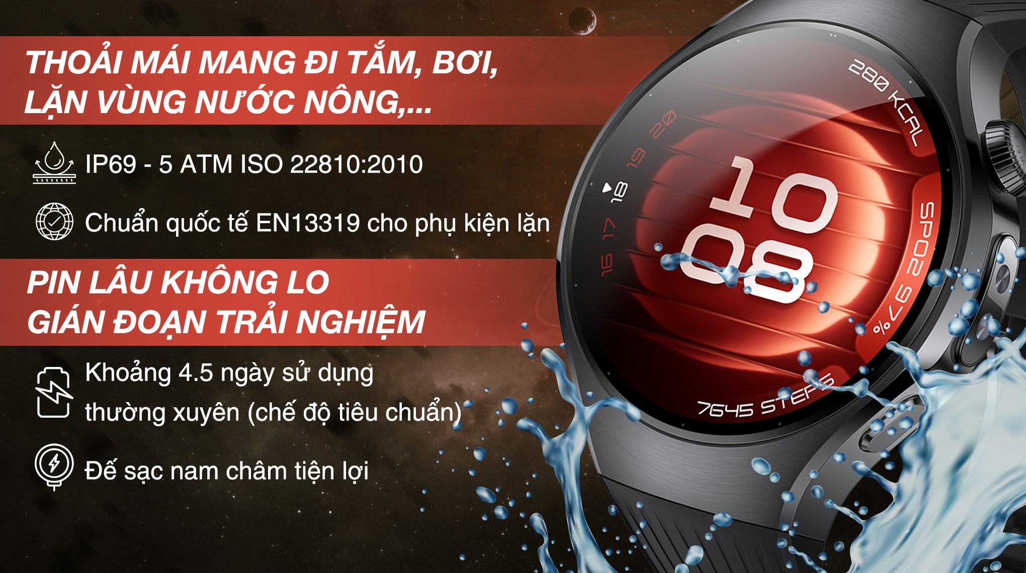 Huawei Watch 5 46mm viền thép dây cao su