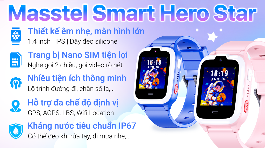 Đồng hồ định vị trẻ em Masstel Smart Hero Star