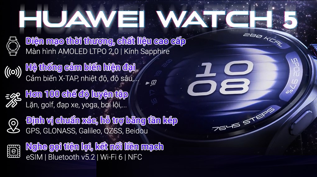 Huawei Watch 5 46mm viền Titanium dây composite