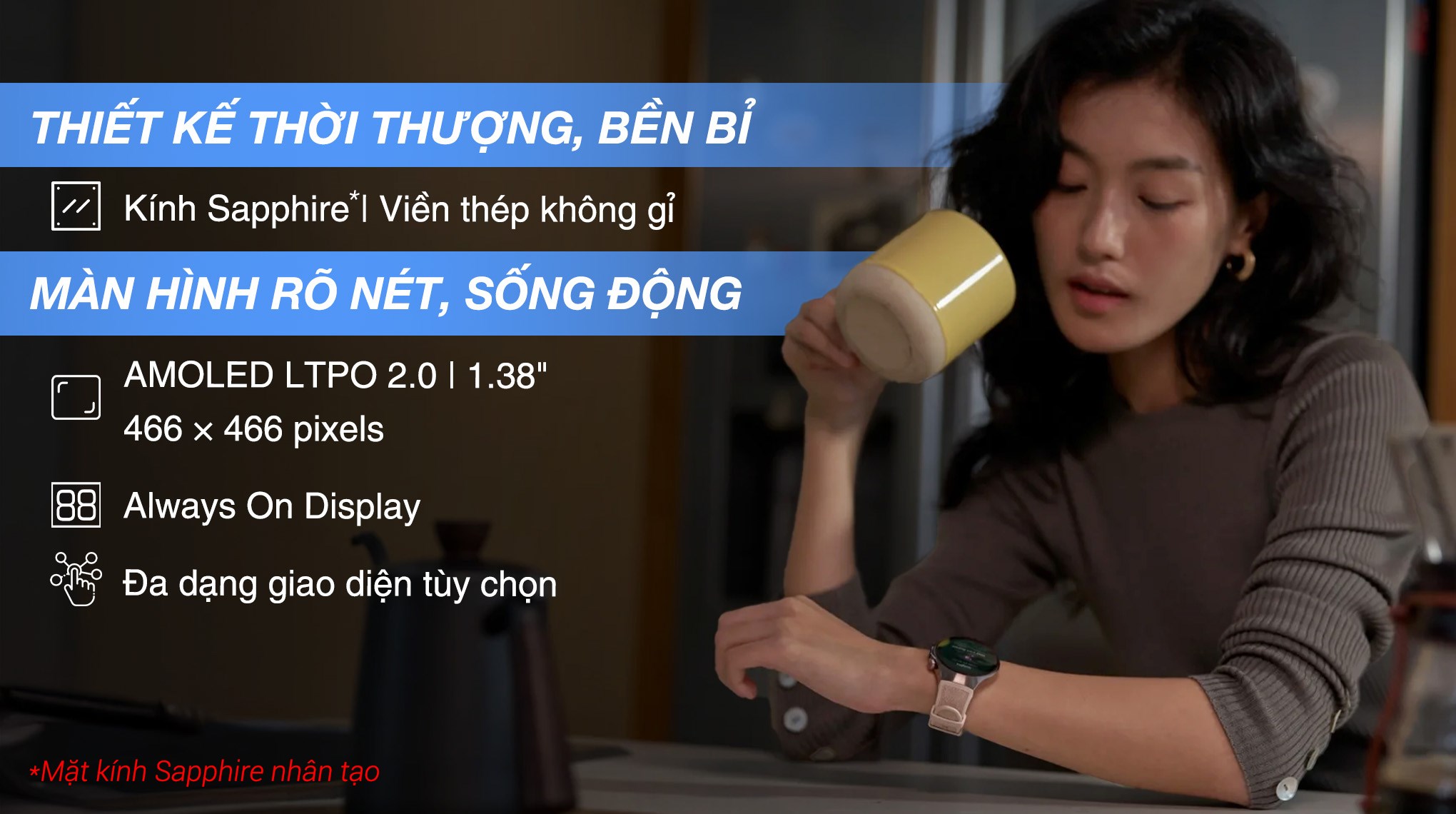 Huawei Watch 5 42mm viền thép dây composite Trắng