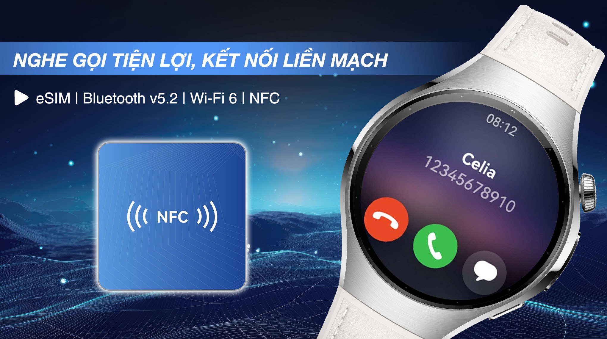 Huawei Watch 5 42mm viền thép dây composite Trắng