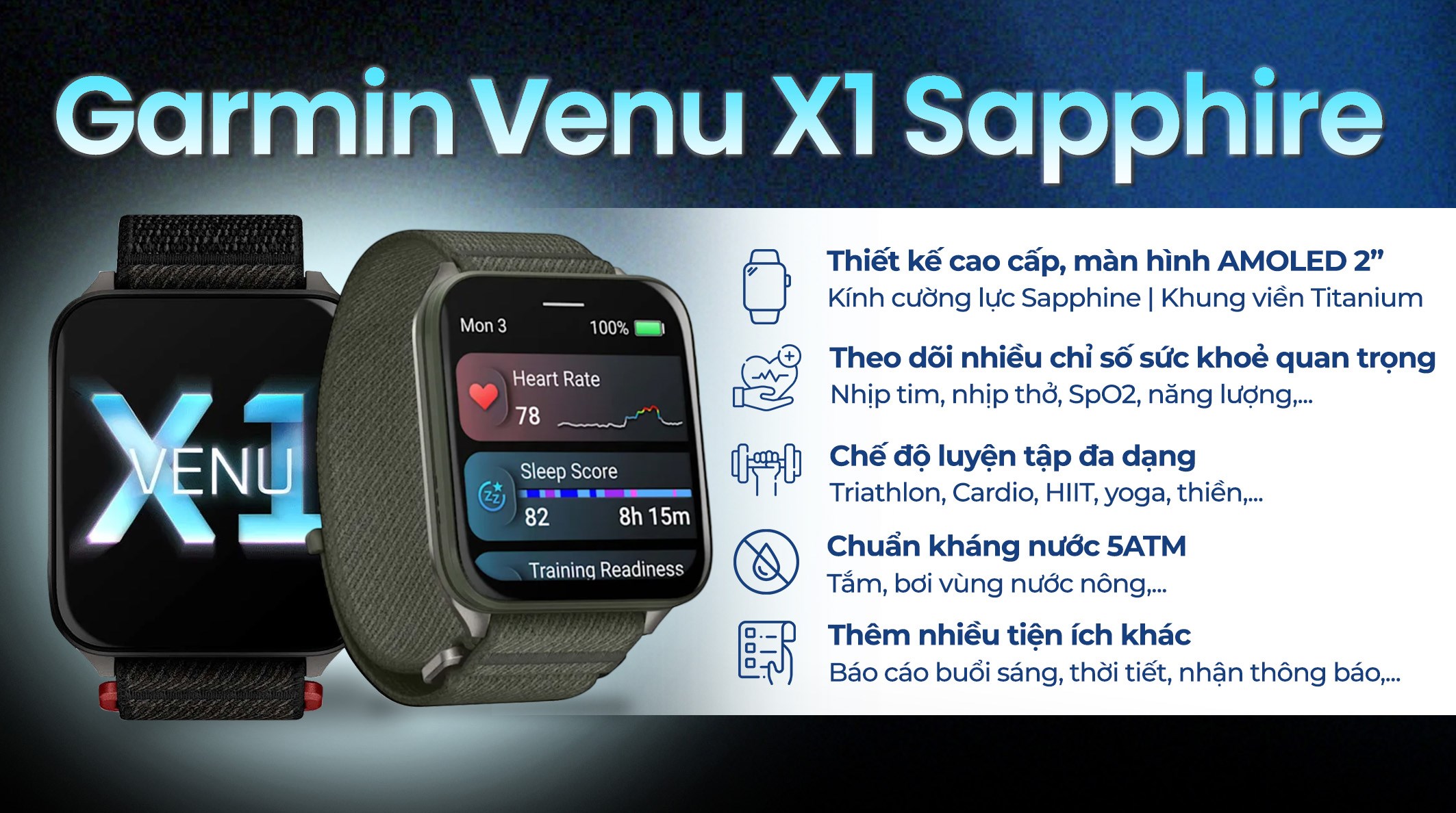 Garmin Venu X1 Sapphire 51.2mm dây nylon