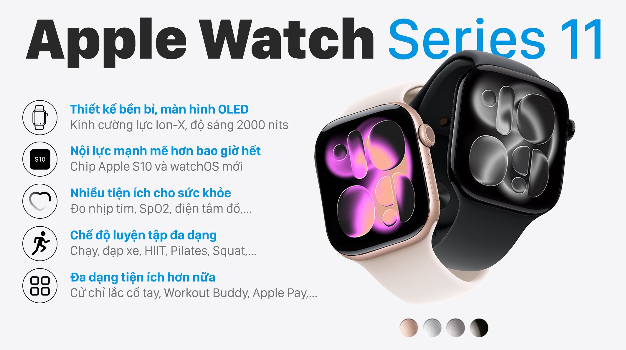 Apple Watch Series 11 GPS 42mm viền nhôm dây thể thao