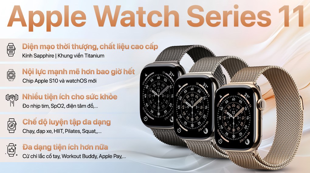 Apple Watch Series 11 GPS + Cellular 42mm viền Titanium dây Milan
