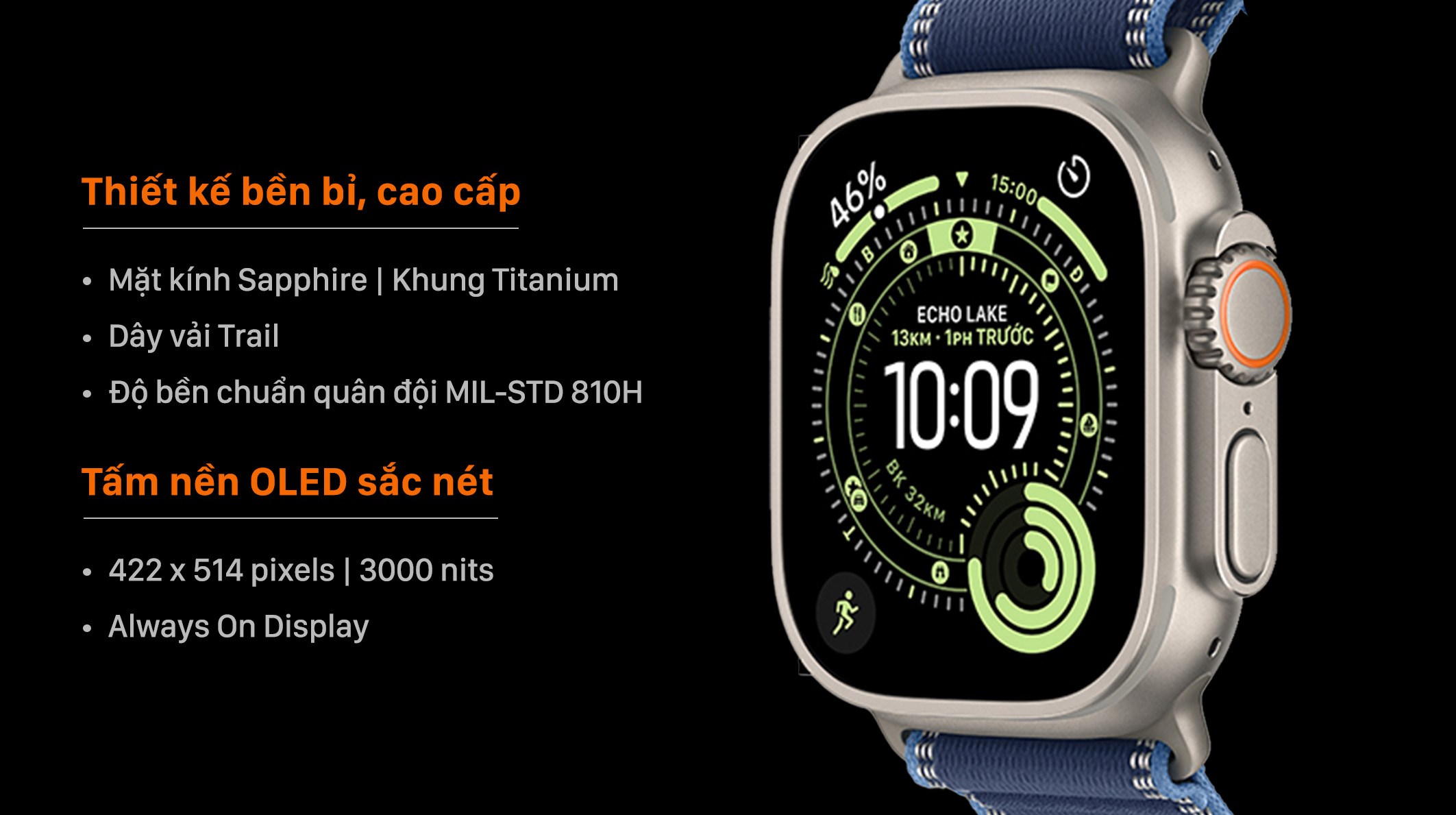 Apple Watch Ultra 3 GPS + Cellular 49mm viền Titanium dây Trail