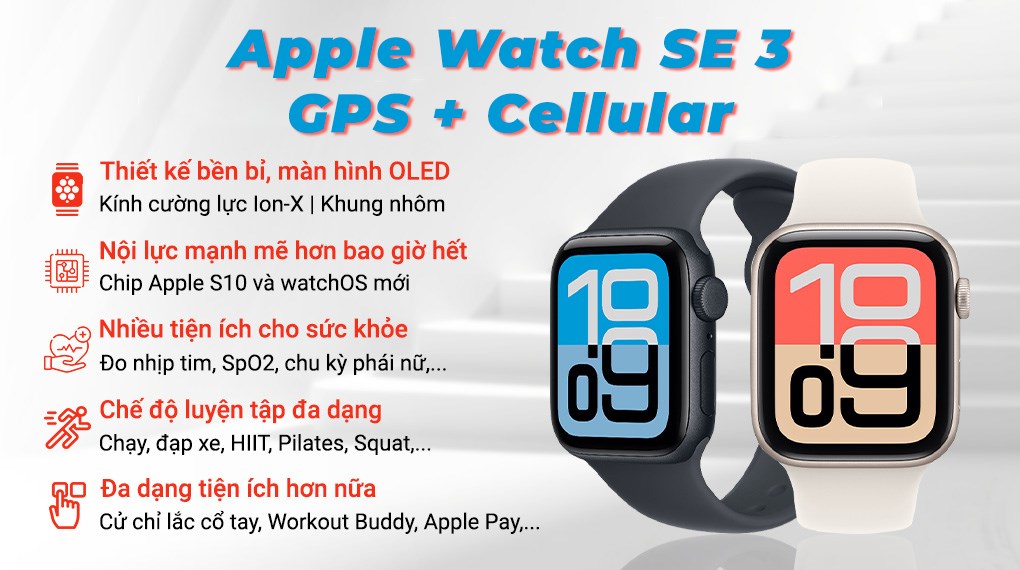 Apple Watch SE 3 GPS + Cellular 40mm viền nhôm dây thể thao
