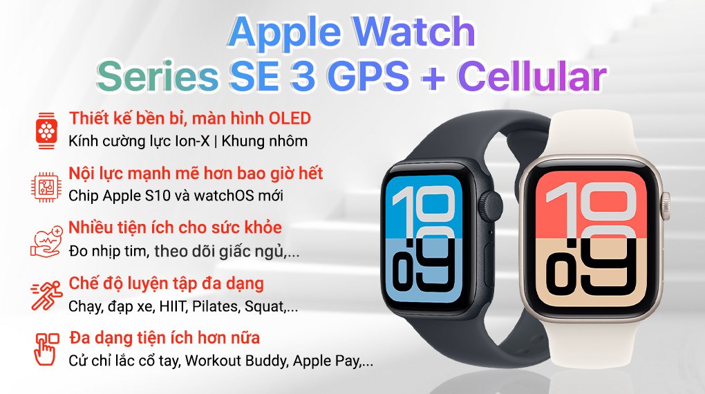 Apple Watch SE 3 GPS + Cellular 44mm viền nhôm dây thể thao