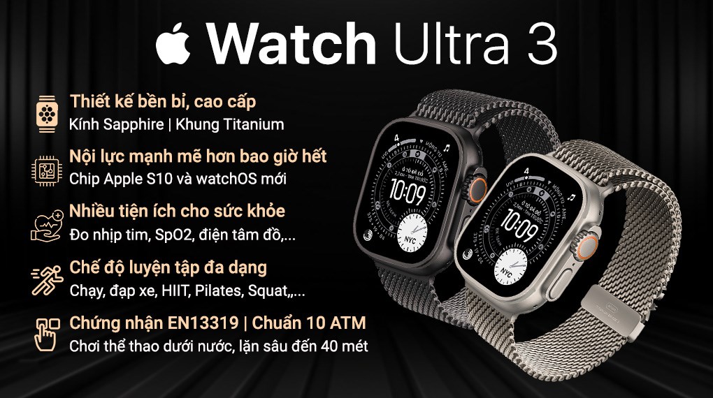 Apple Watch Ultra 3 GPS + Cellular 49mm viền Titanium dây Milan