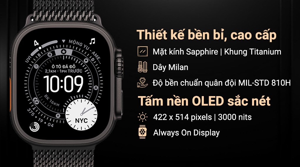 Apple Watch Ultra 3 GPS + Cellular 49mm viền Titanium dây Milan