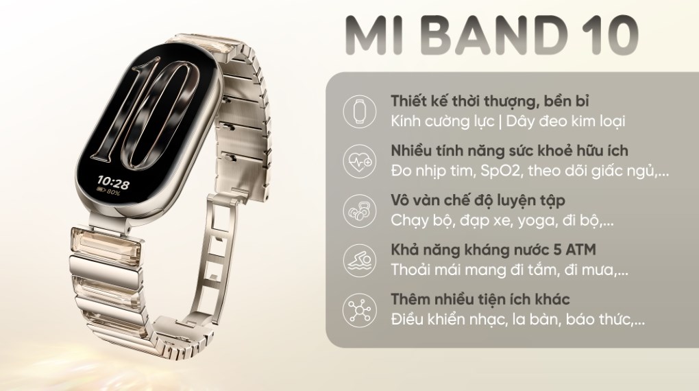 Vòng đeo tay thông minh Mi Band 10 viền nhôm dây kim loại