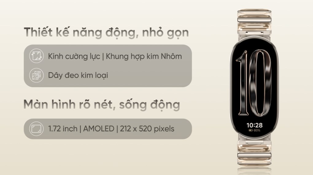Vòng đeo tay thông minh Mi Band 10 viền nhôm dây kim loại