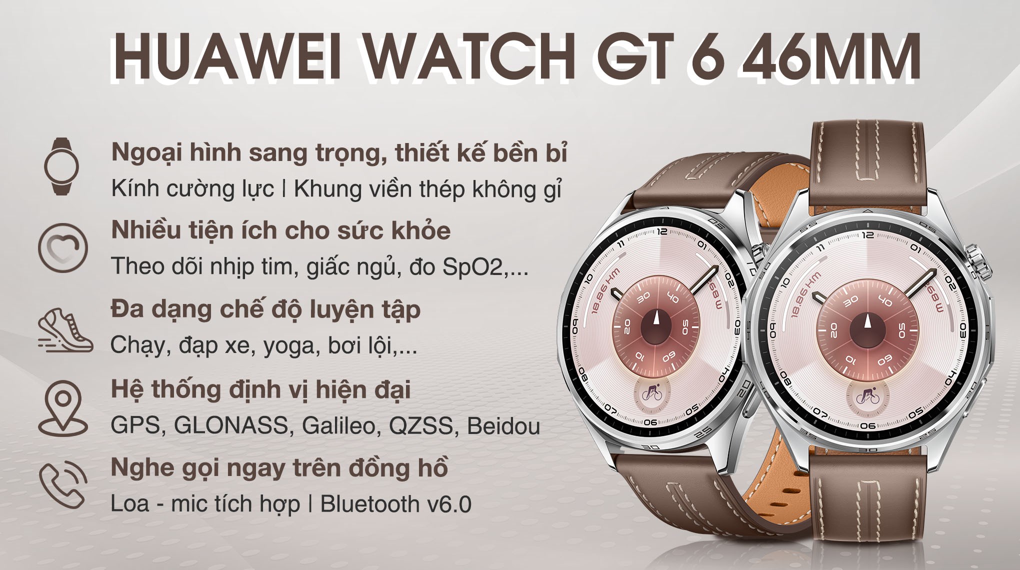 Huawei Watch GT 6 46mm viền thép dây da