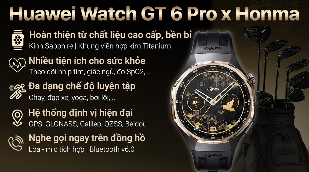 Huawei Watch GT 6 Pro Honma 46mm viền Titanium dây Fluor
