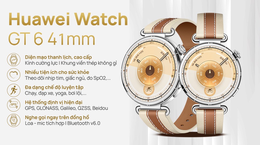 Huawei Watch GT 6 41mm viền thép dây da phối