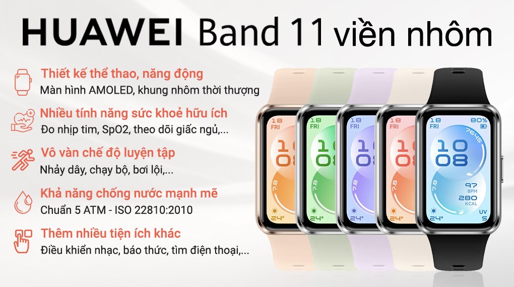 Vòng đeo tay thông minh Huawei Band 11 viền nhôm dây Fluor