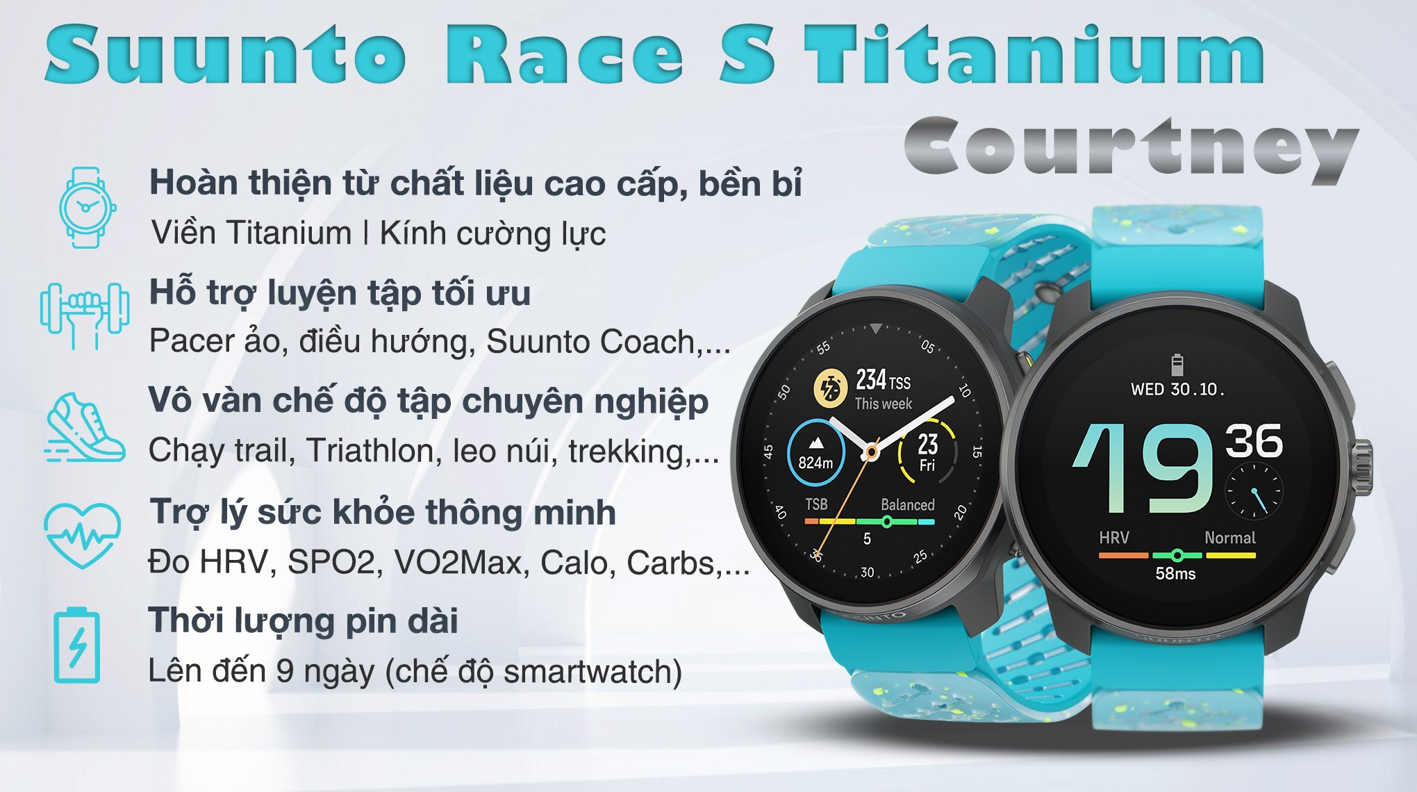 Suunto Race S Titanium Courtney 45mm dây silicone