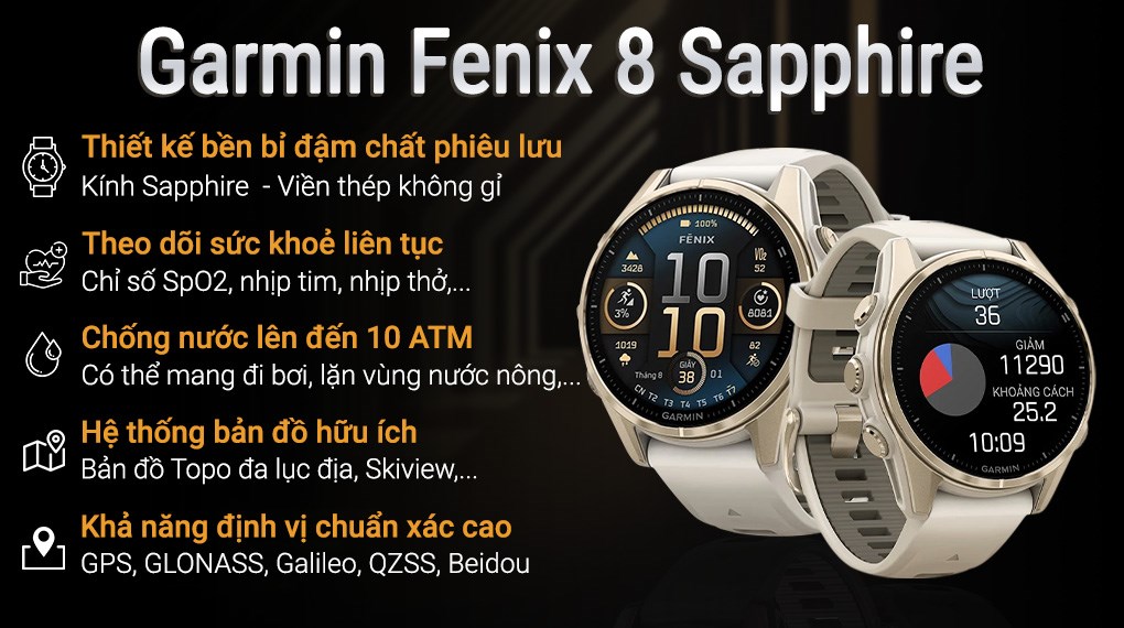 Garmin Fenix 8 Sapphire 43mm viền thép dây silicone