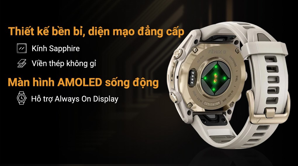 Garmin Fenix 8 Sapphire 43mm viền thép dây silicone