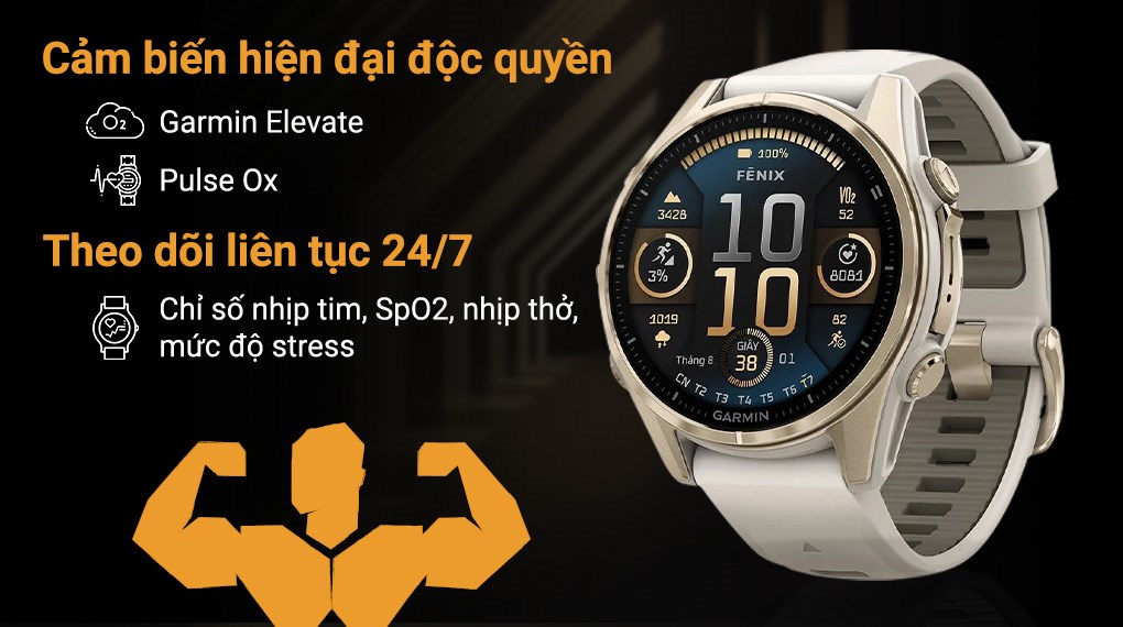 Garmin Fenix 8 Sapphire 43mm viền thép dây silicone