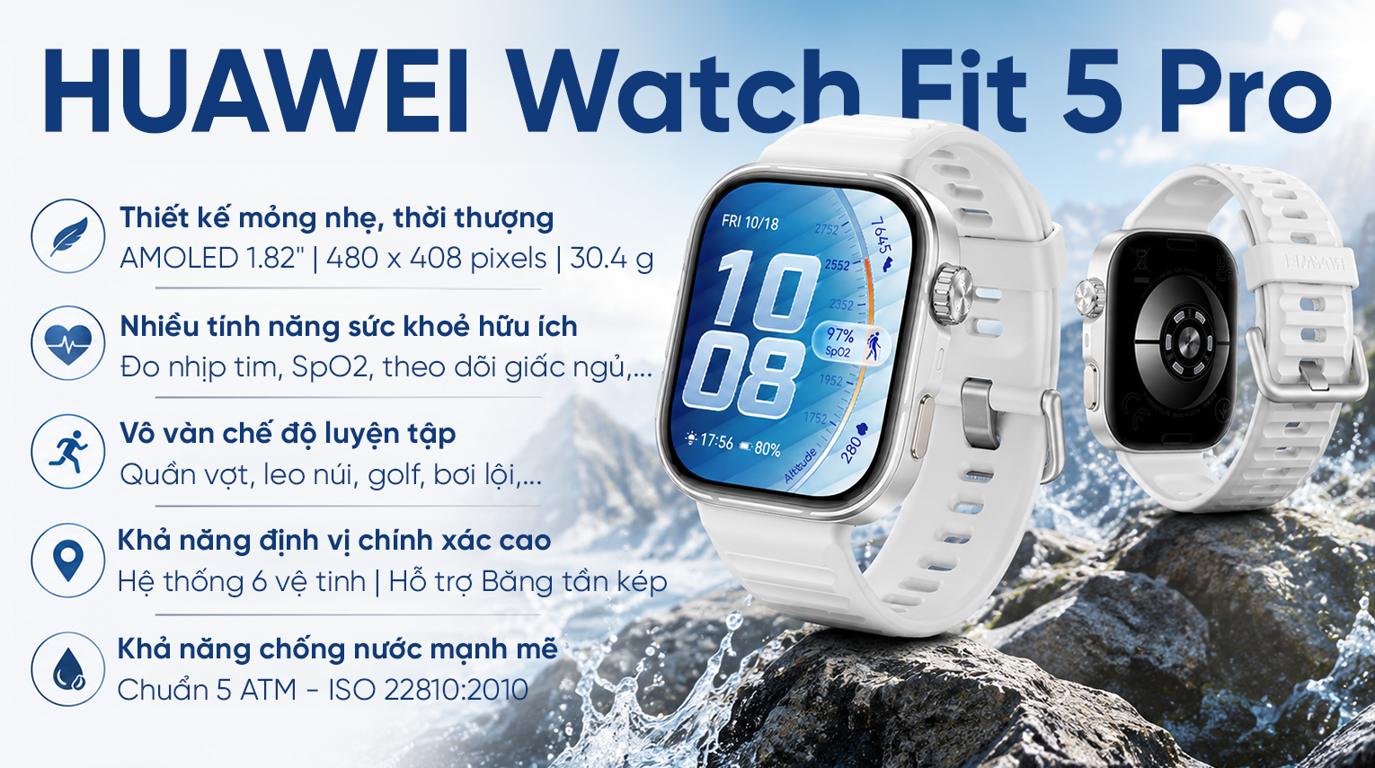Huawei Watch Fit 5 Pro 44.5mm viền Titanium Micro Arc Oxidation dây Fluoro