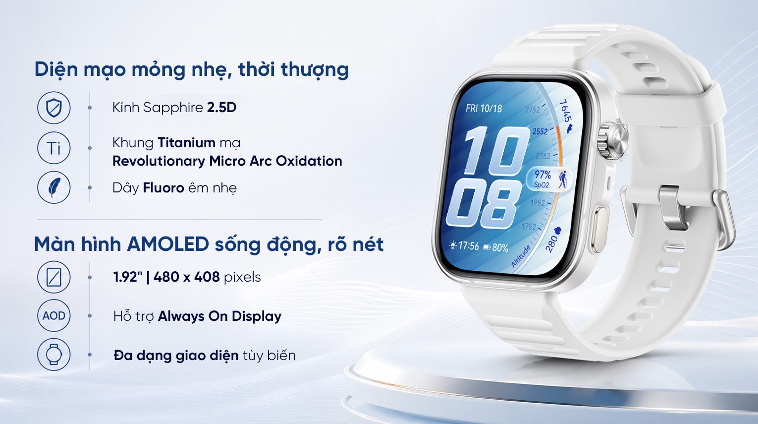 Huawei Watch Fit 5 Pro 44.5mm viền Titanium Micro Arc Oxidation dây Fluoro