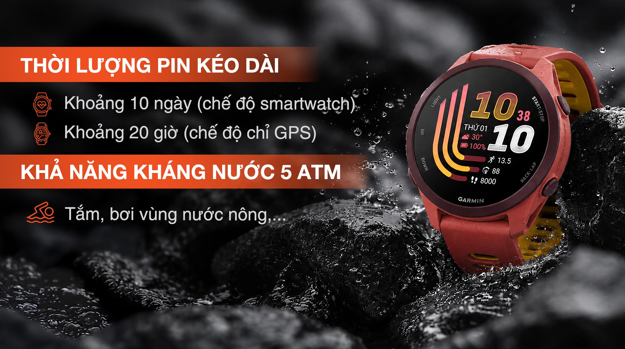 Garmin Forerunner 170 Music 42.6mm dây silicone