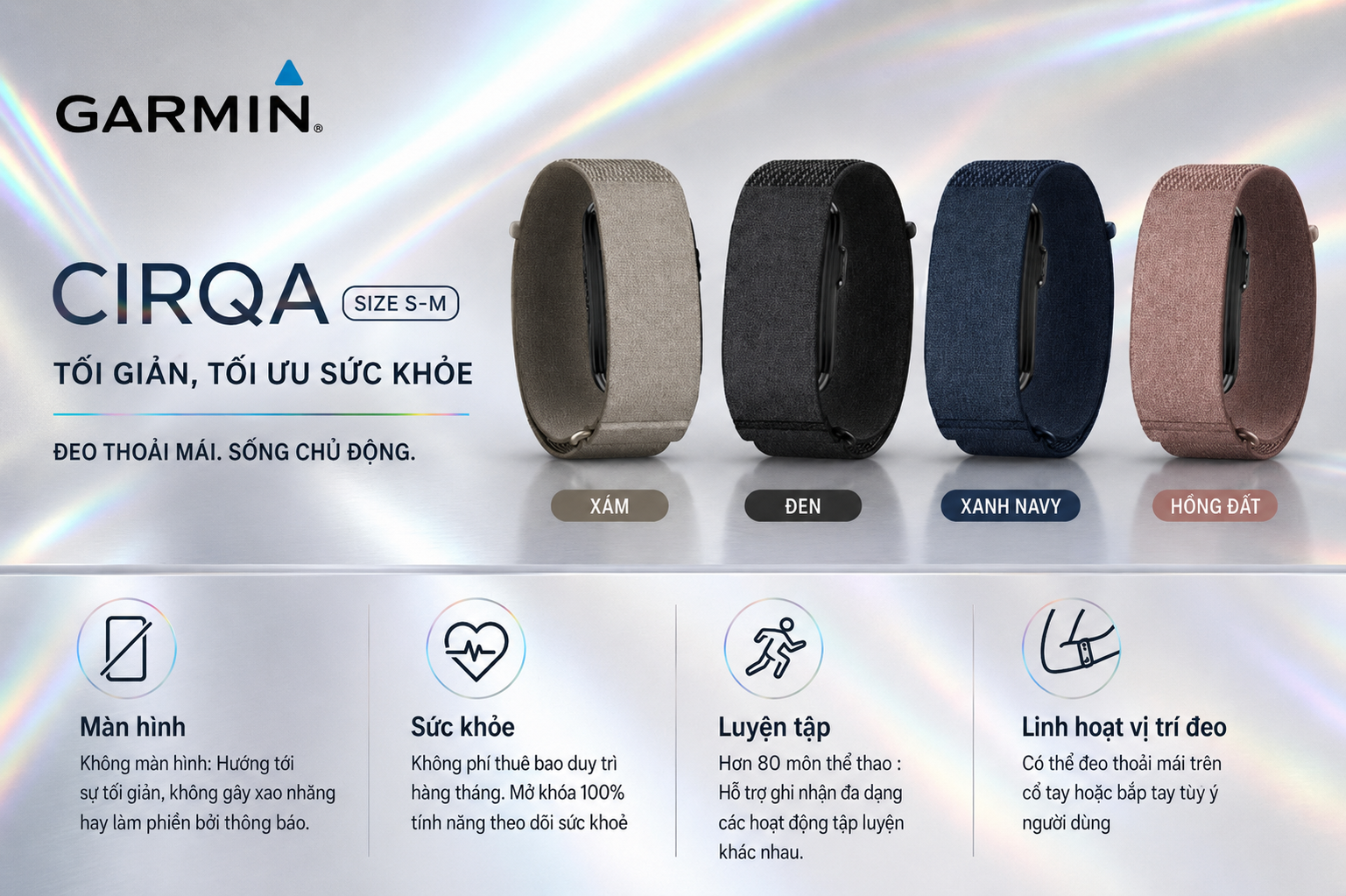 Vòng đeo tay thông minh Garmin CIRQA size S-M dây vải