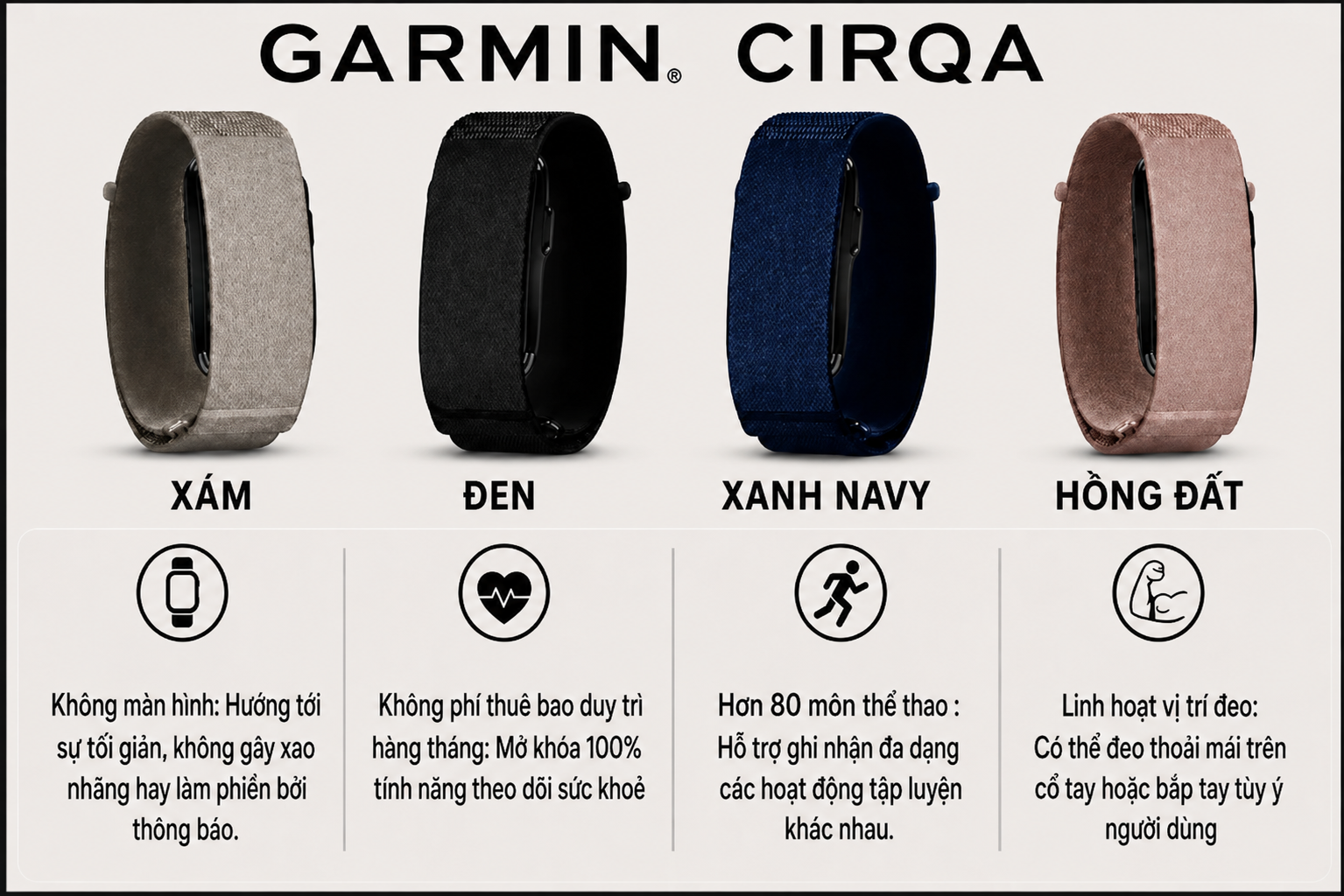 Vòng đeo tay thông minh Garmin CIRQA size L-XL dây vải