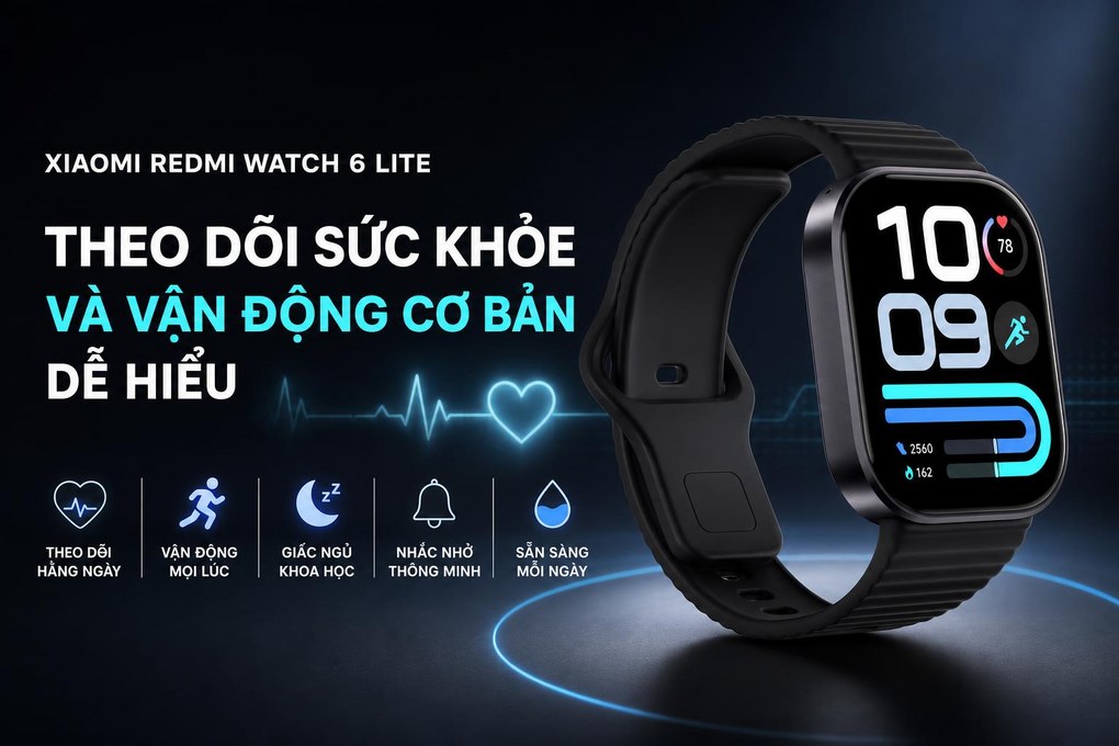 Xiaomi Redmi Watch 6 Lite 48 mm dây TPU - Theo dõi sức khỏe và vận động cơ bản dễ dùng