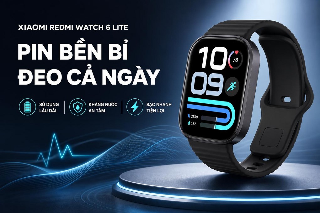 Xiaomi Redmi Watch 6 Lite 48 mm dây TPU - Pin và sạc đáp ứng nhu cầu đeo cả ngày
